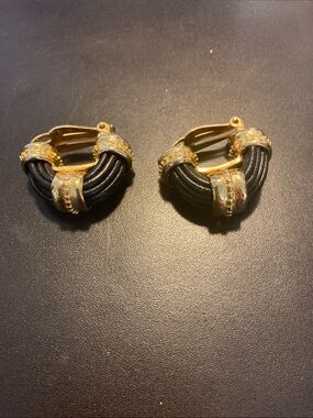 Gold-Tone Black Rope Hoop Earrings